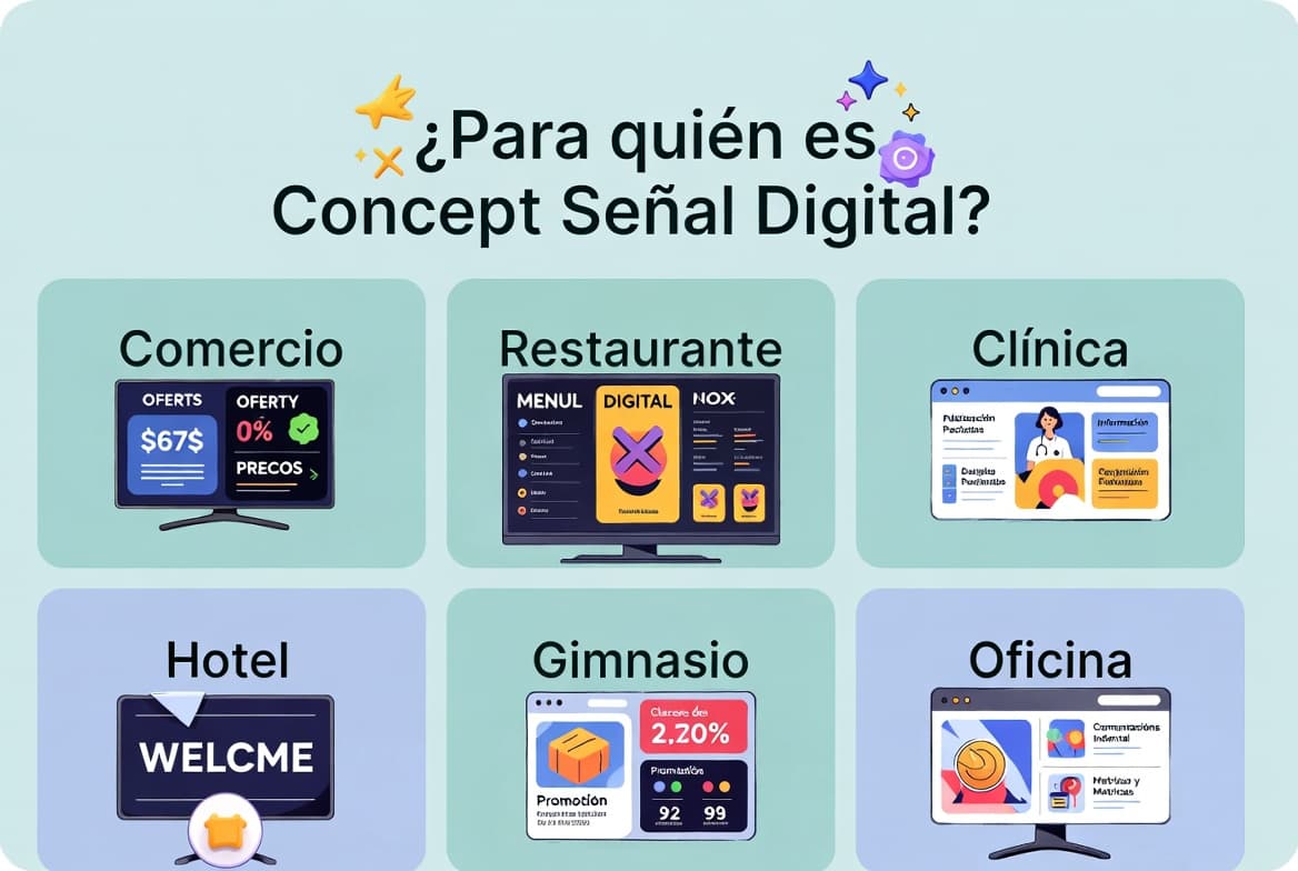 ¿Para quién es Concept Señal Digital? Comercios, restaurantes, clínicas, hoteles, gimnasios, oficinas